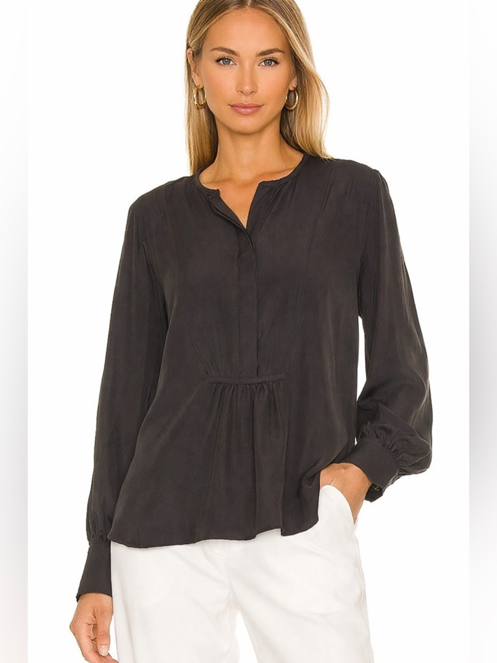Nili Lotan Black Silk Blouse XS Relaxed Draped Minimalist Top